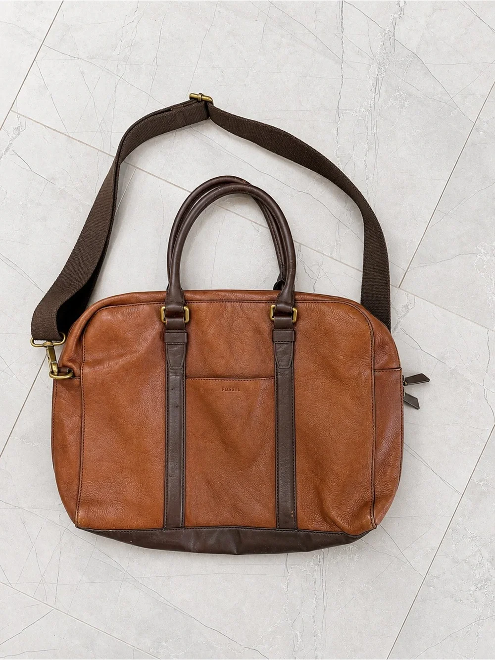 Fossil Brown Leather Messenger/Briefcase Laptop Bag – Genuine Leather